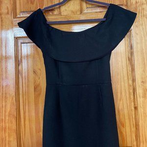 Ruffled off the shoulder sleeveless black dress 3/4 length